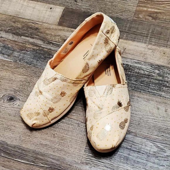 New Toms PEACH ROSE GOLD PINEAPPLE Slip-On Alpargatas Walking Shoe 8 Orig$80+Tax - Picture 4 of 6